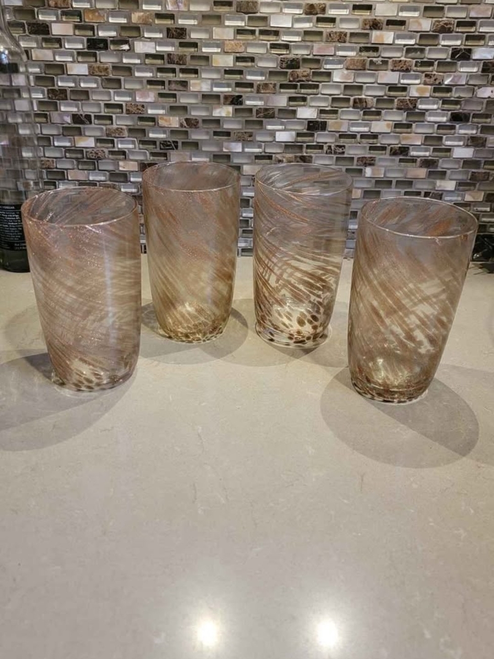 Set of 4 Misty Highball Copper Swirled Glassware 15oz.